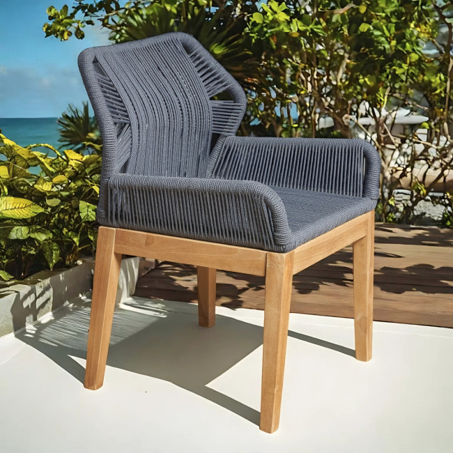 Chaise de jardin en teck et corde dark grey Vera