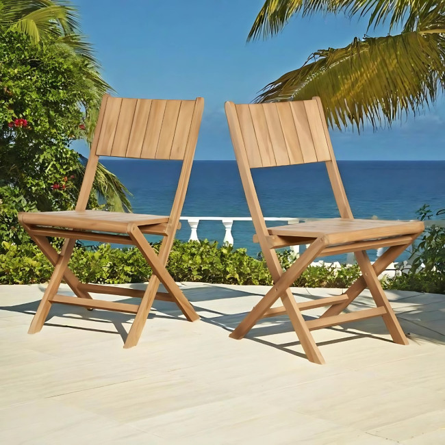 Ensemble de 2 chaises de jardin en teck pliantes Tosca