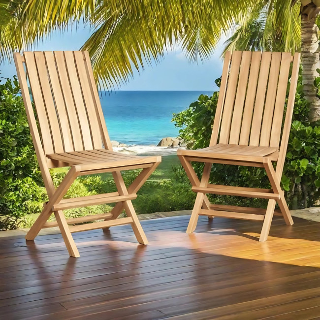 Ensemble de 2 chaises pliantes en teck Helza