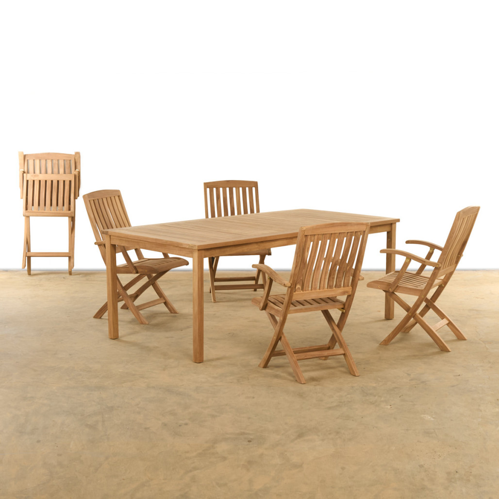 Ensemble table de jardin et 4 chaises pliantes en teck massif