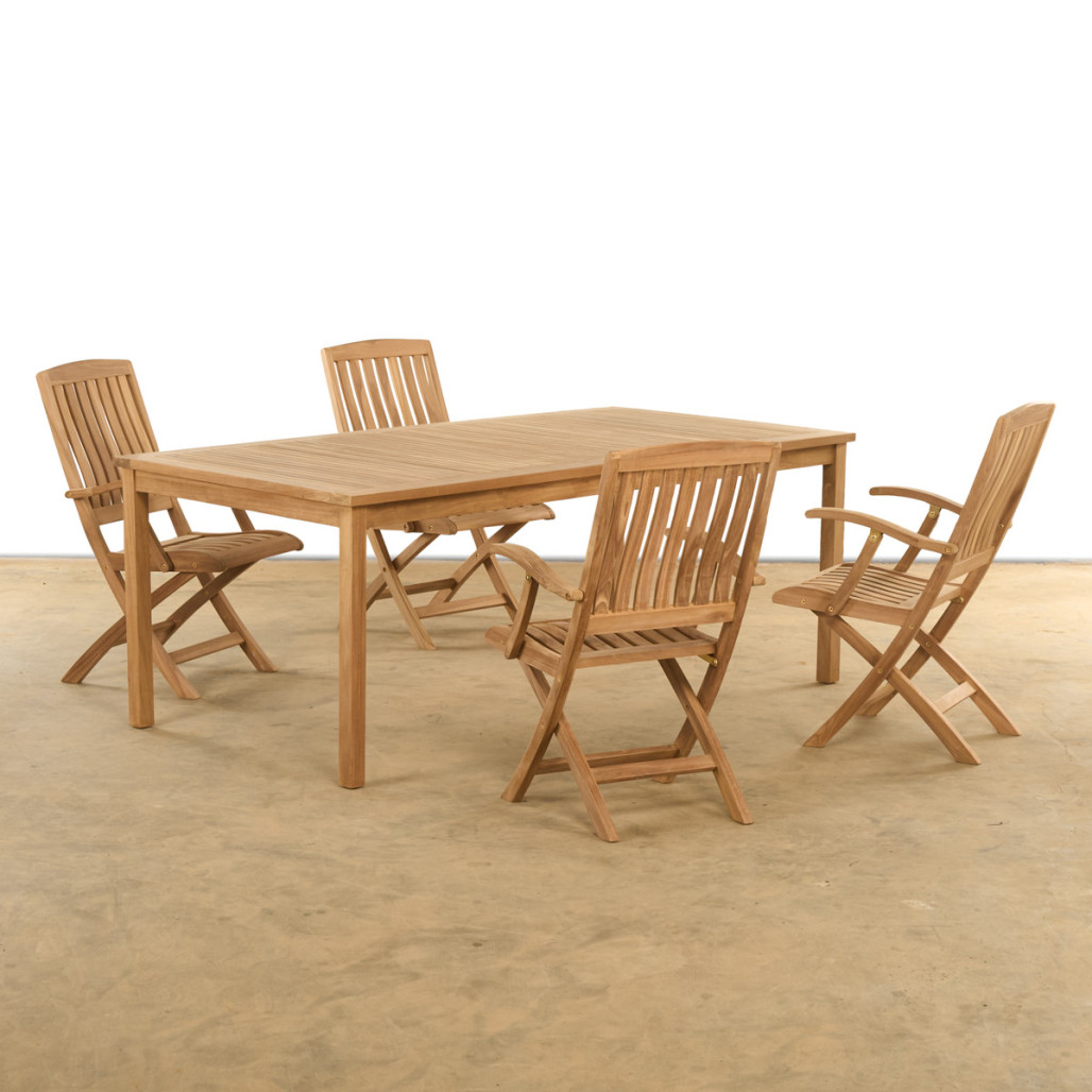 Ensemble table de jardin et 4 chaises pliantes en teck massif