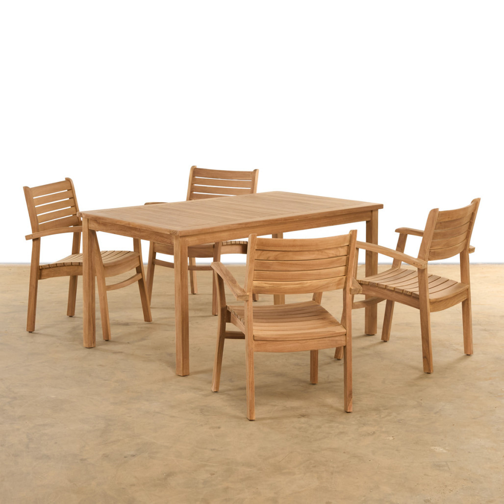 Ensemble table de jardin et 4 fauteuils en teck massif