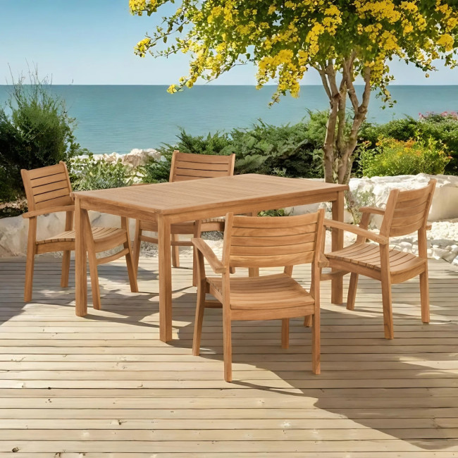 Ensemble table de jardin et 4 fauteuils en teck massif