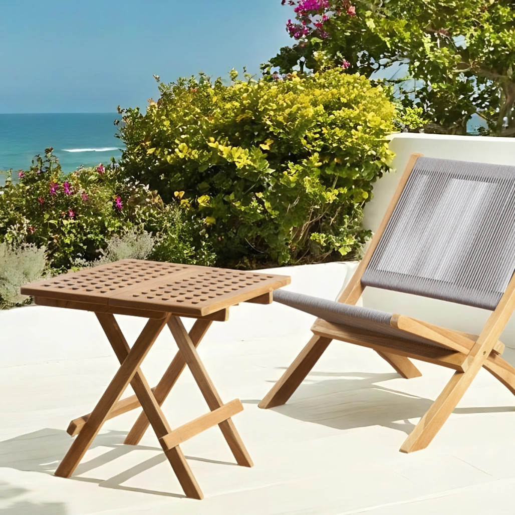 Table basse pliante en teck 50 cm Asya