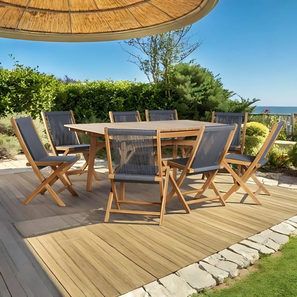 Ensemble de jardin en teck table et 6 chaises dark grey