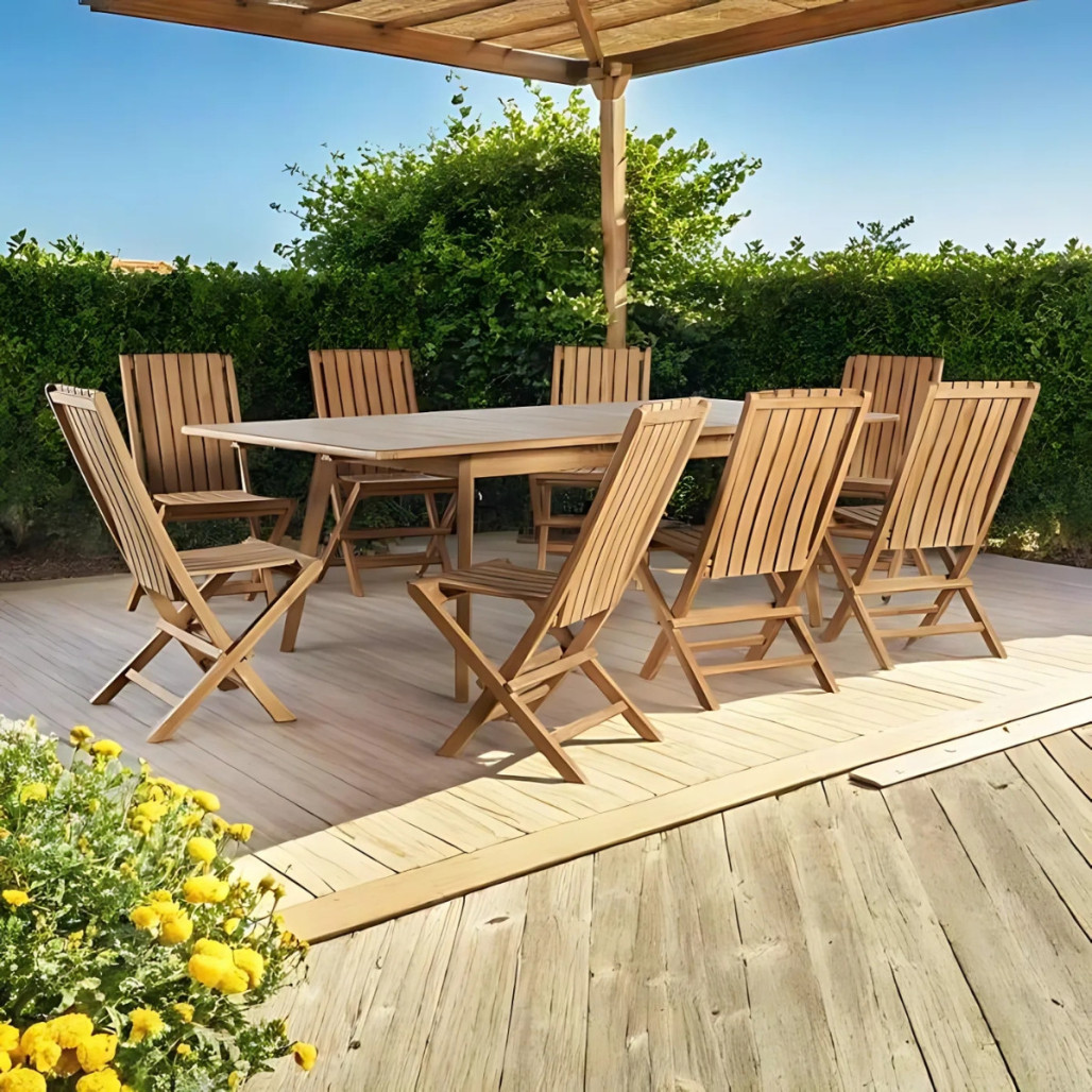 Ensemble table extensible de jardin et 8 chaises pliantes
