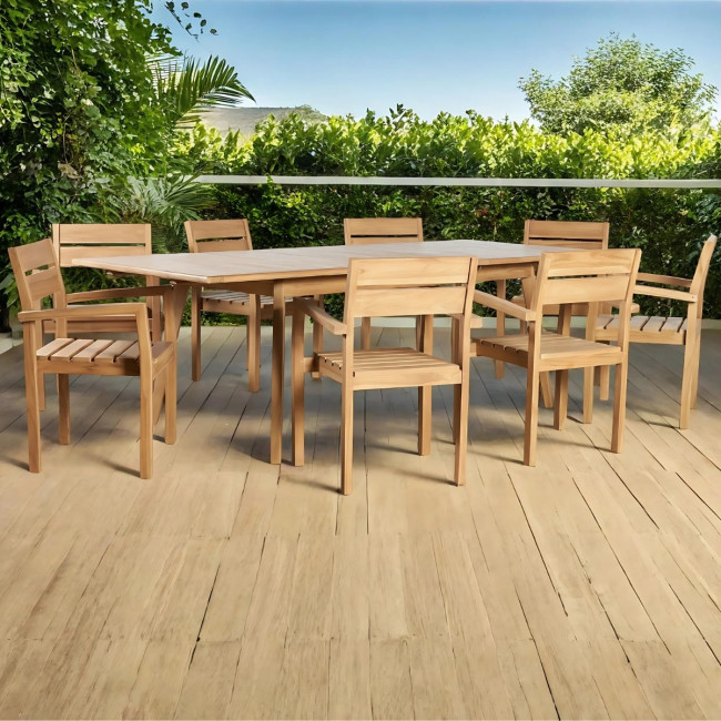 Ensemble table extensible de jardin et 8 chaises en teck