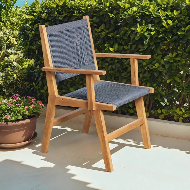 Fauteuil de jardin en teck et corde dark grey Cléo