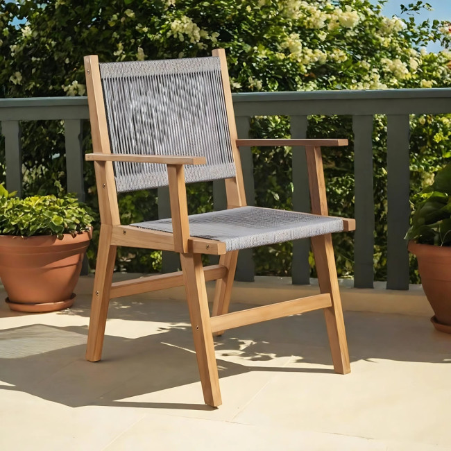 Fauteuil de jardin en teck et corde gris Cléo