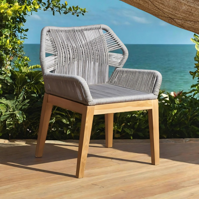 Chaise de jardin en teck et corde gris Vera