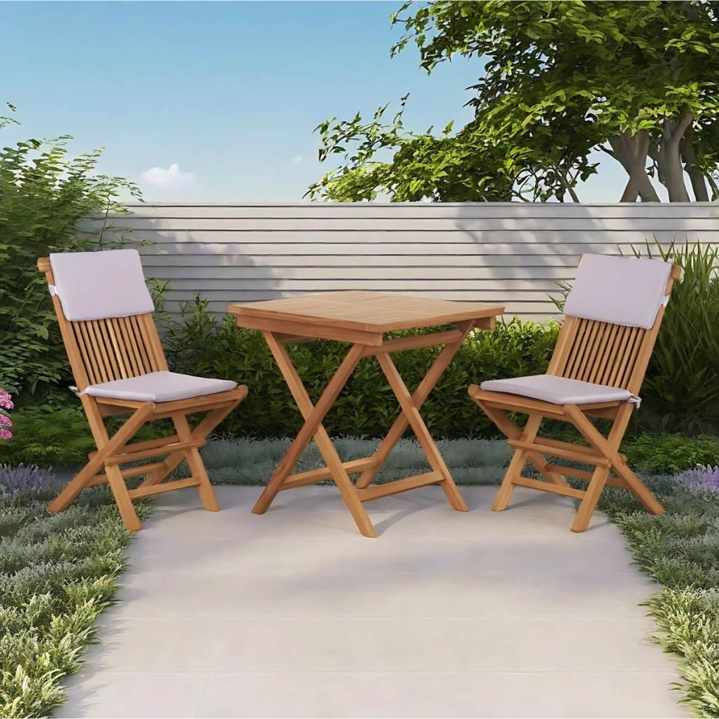 Ensemble table et 2 chaises de jardin en teck Harry Ensemble table et 2 chaises de jardin en teck Harry
