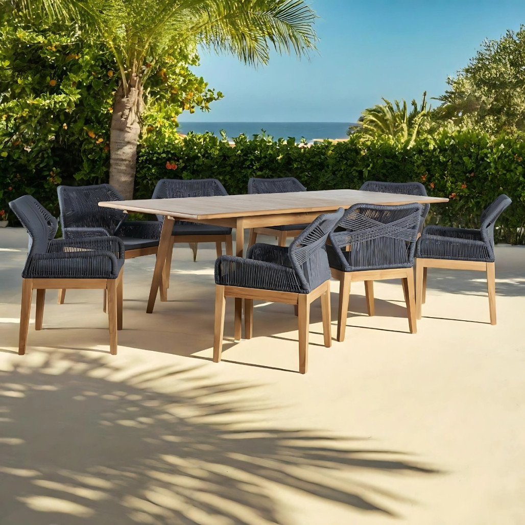 Ensemble table extensible de jardin et 8 fauteuils dark grey