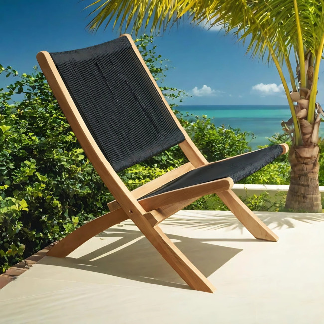 Fauteuil de jardin lounge en corde noir Jala