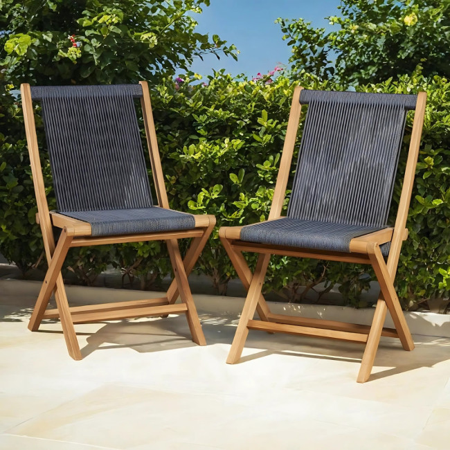 Lot de 2 chaises de jardin en teck et corde dark grey Kristo