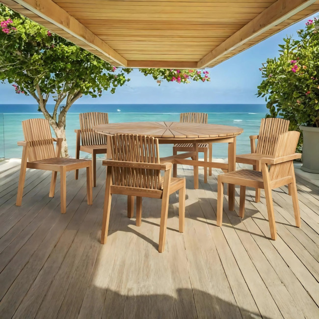 Ensemble de jardin table ronde et 6 chaises en teck