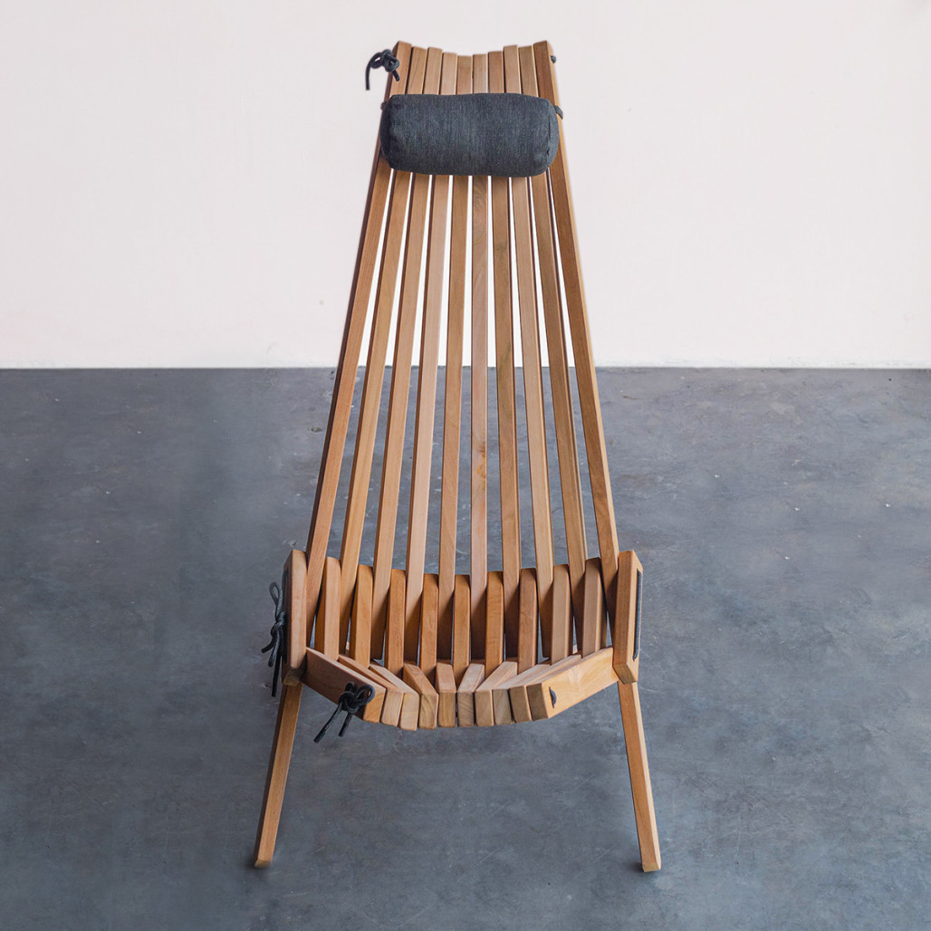 Chaise de jardin en teck Wanda Collection avec coussin appui-tête gris Chaise de jardin en teck Wanda Collection avec coussin appui-tête gris