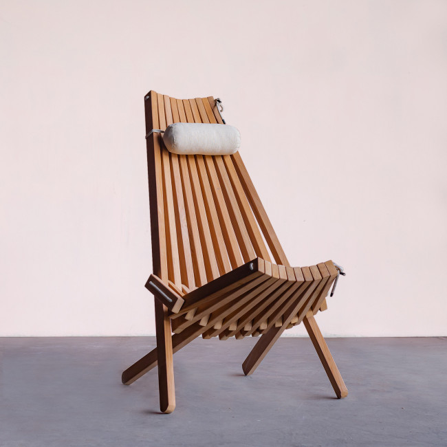 Chaise de jardin en teck avec coussin blanc et appui-tête - Wanda Collection