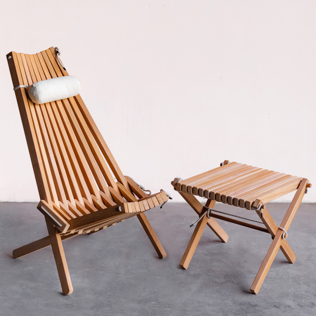 Chaise de jardin en teck avec coussin blanc et appui-tête - Wanda Collection Chaise de jardin en teck avec coussin blanc et appui-tête - Wanda Collection