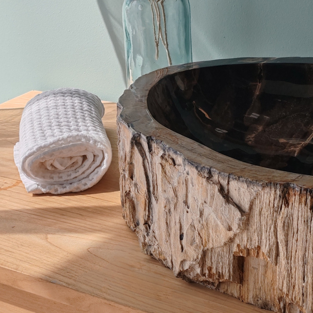 Double vasques de salle de bain en bois pétrifié fossilisé 53 CM Double vasques de salle de bain en bois pétrifié fossilisé 53 CM