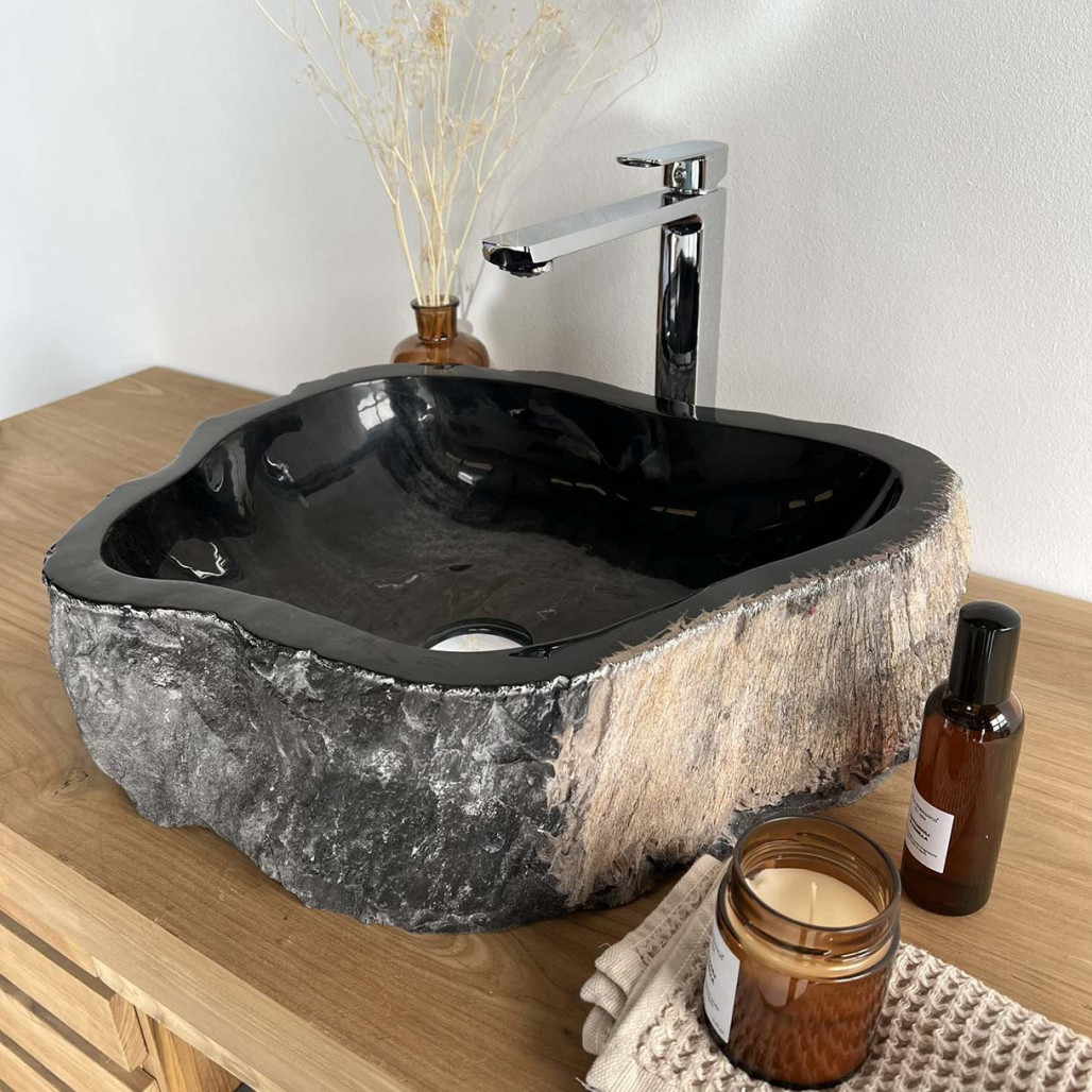 Vasque de salle de bain en bois fossilisé 65 CM Vasque de salle de bain en bois fossilisé 65 CM