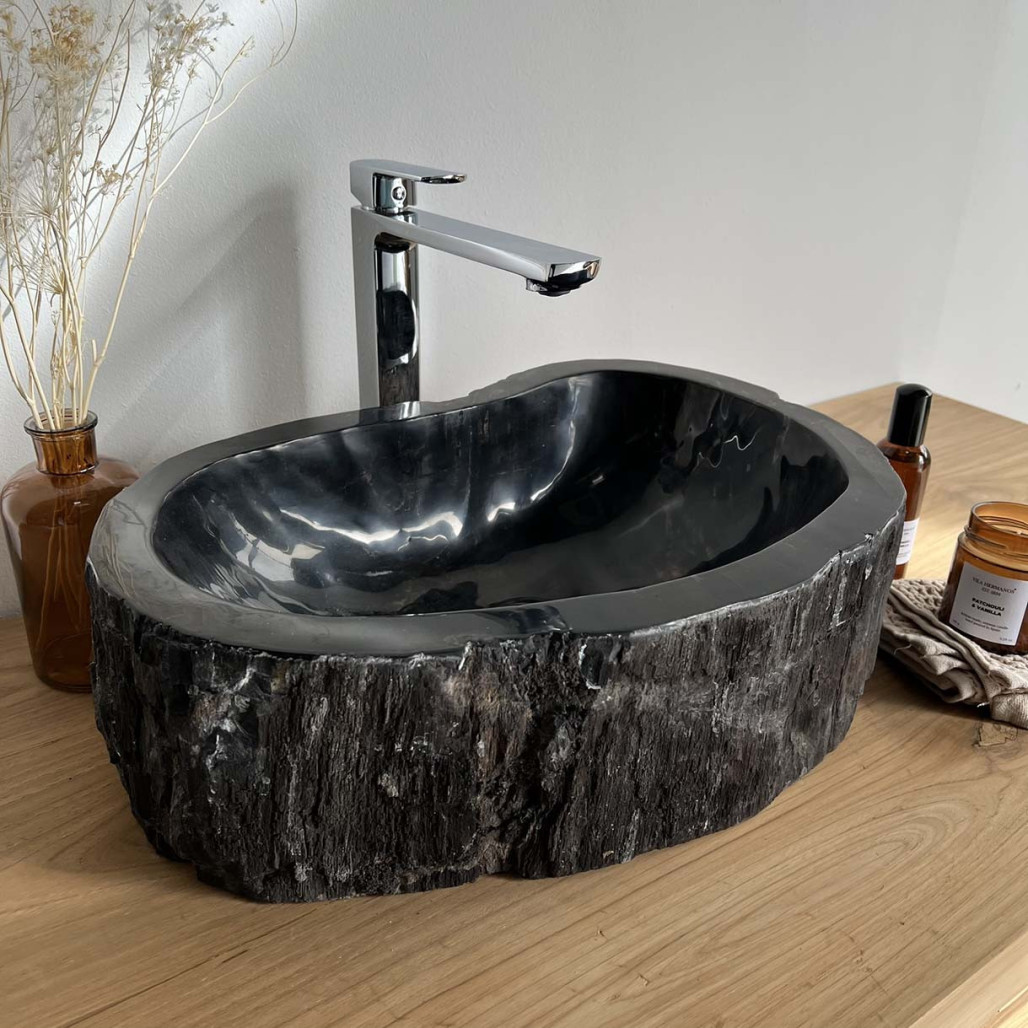 Vasque de salle de bain en bois fossilisé 65 CM Vasque de salle de bain en bois fossilisé 65 CM