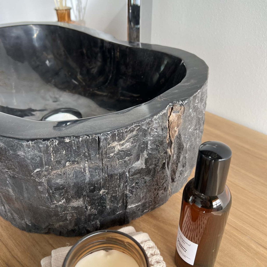 Vasque de salle de bain en bois fossilisé 65 CM Vasque de salle de bain en bois fossilisé 65 CM