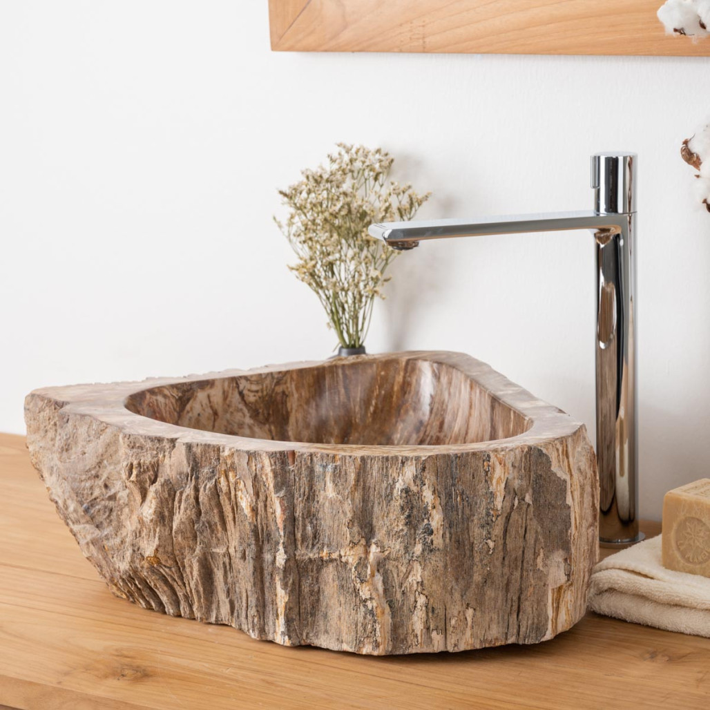 Vasque de salle de bain en bois pétrifié 40 CM Vasque de salle de bain en bois pétrifié 40 CM