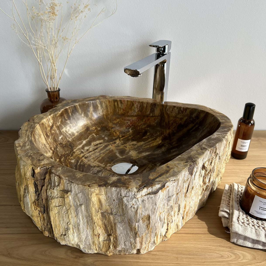 Vasque de salle de bain en bois pétrifié 40 CM Vasque de salle de bain en bois pétrifié 40 CM