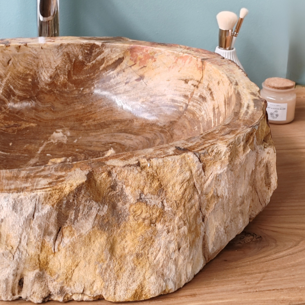 Vasque de salle de bain en bois pétrifié 40 CM Vasque de salle de bain en bois pétrifié 40 CM