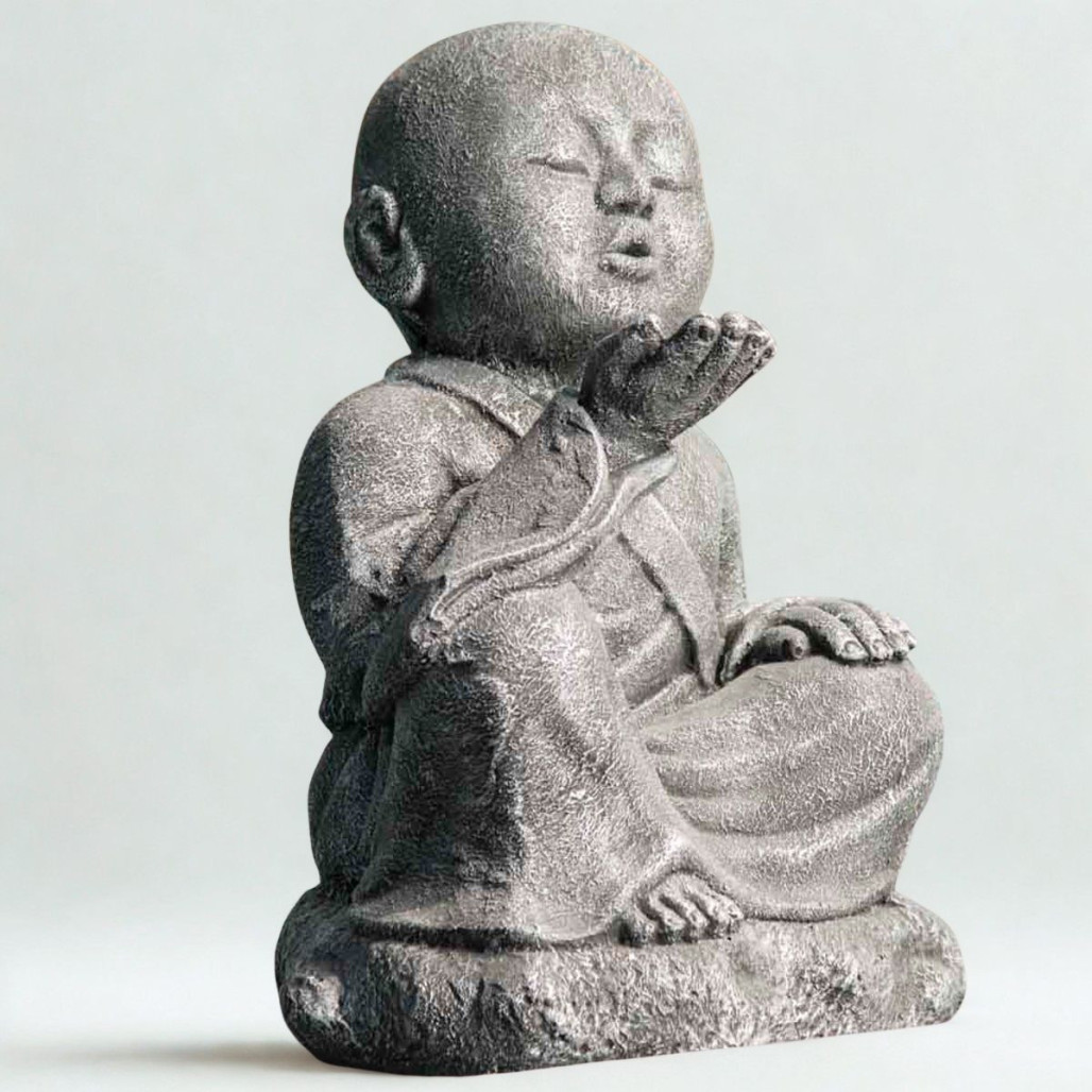 Statue Moine Shaolin gris | Décoration zen intérieure Statue Moine Shaolin gris | Décoration zen intérieure