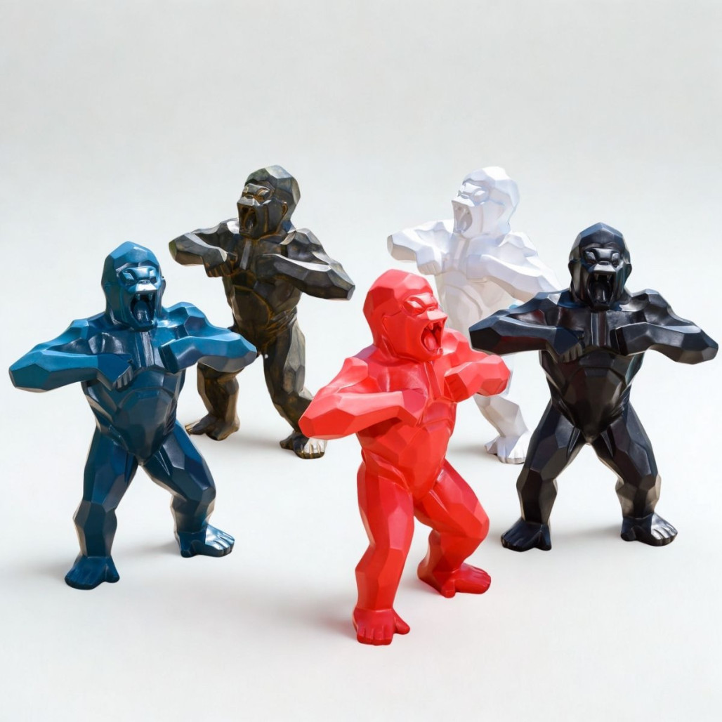 Statue gorille origami blanc | Décoration design intérieure Statue gorille origami blanc | Décoration design intérieure