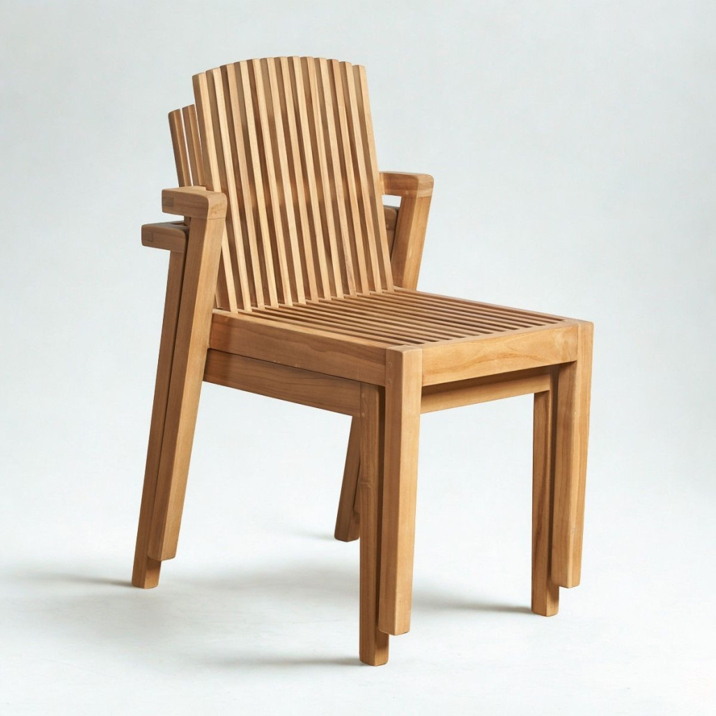 Chaise en teck massif | Design empilable et naturel Chaise en teck massif | Design empilable et naturel