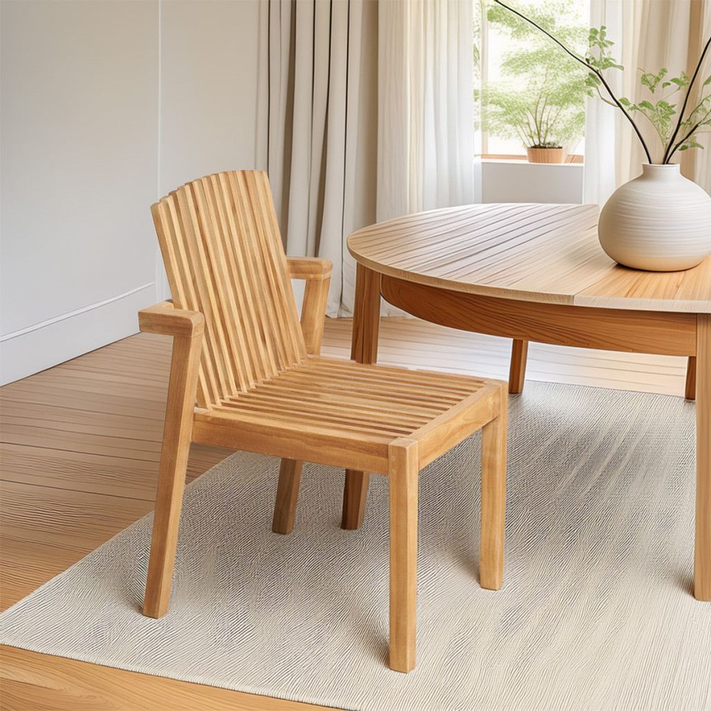 Chaise en teck massif | Design empilable et naturel Chaise en teck massif | Design empilable et naturel