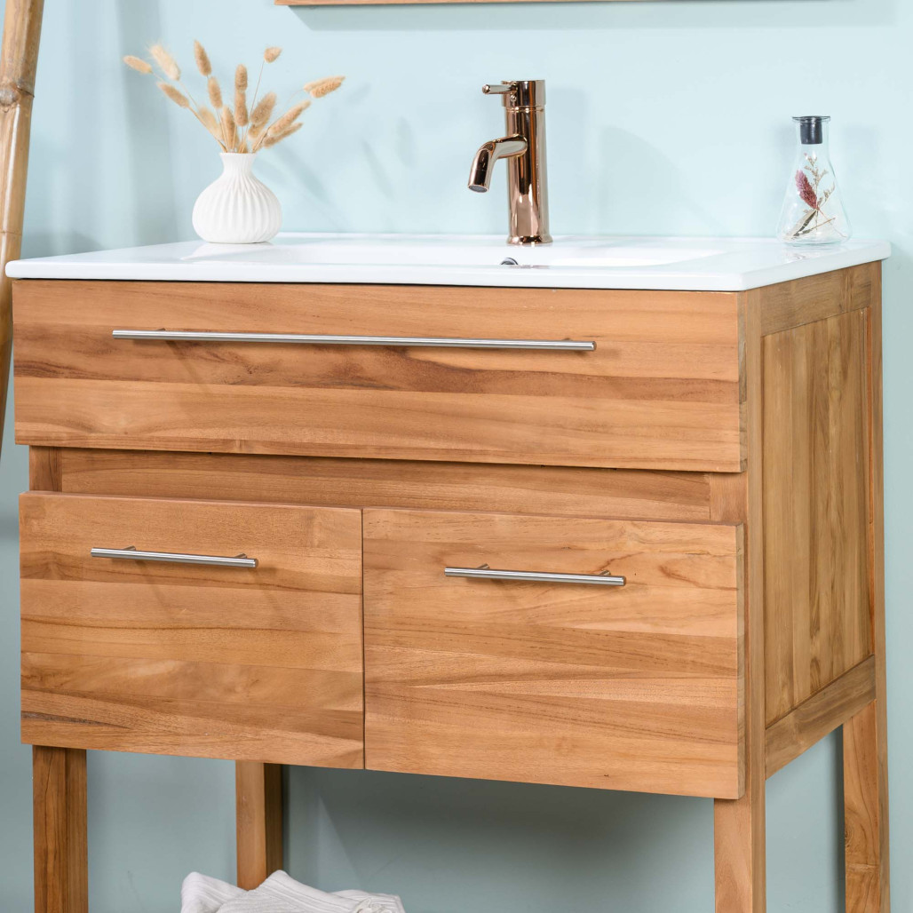 Meuble en teck et céramique de 80 cm - Salle de bain - Wanda collection