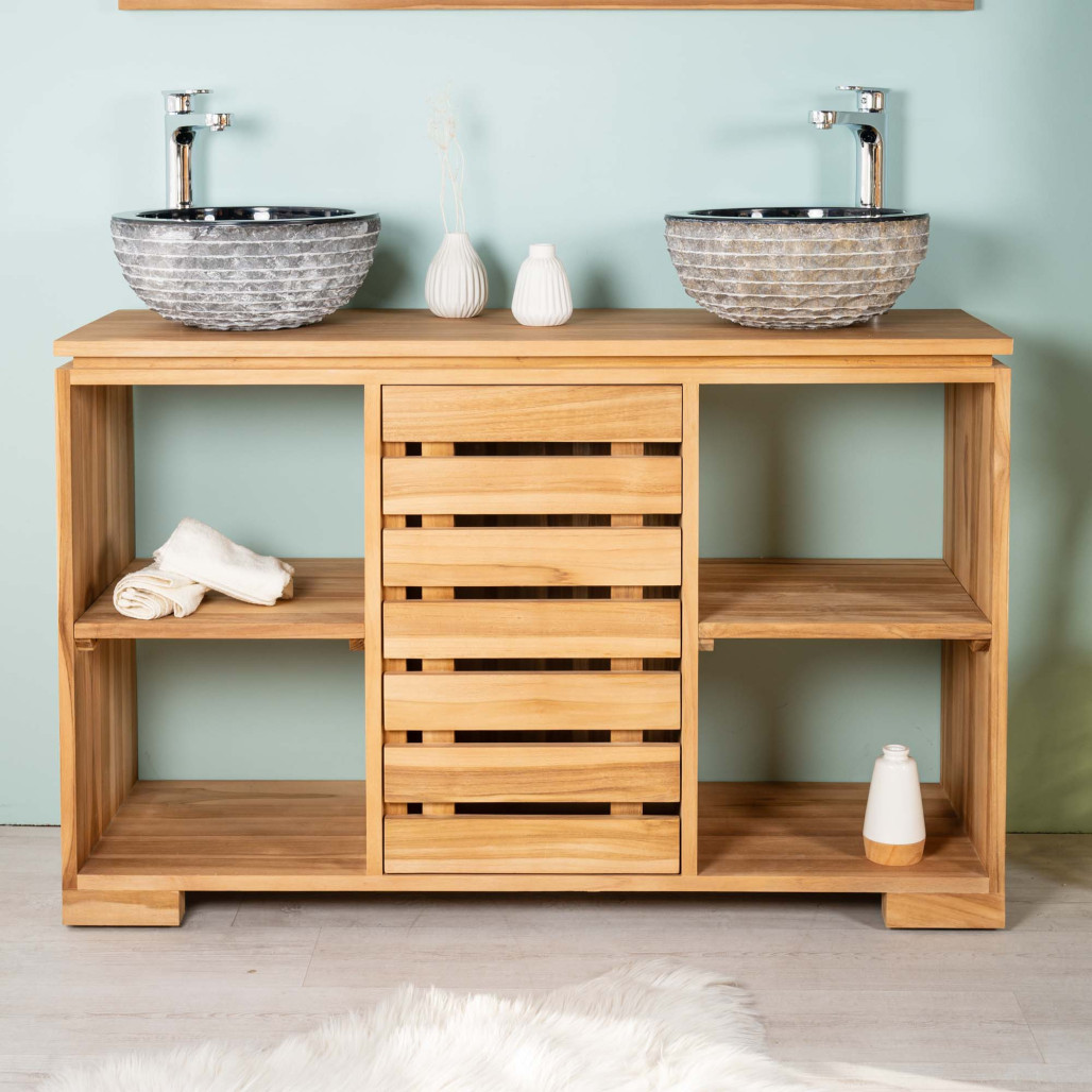 Meuble salle de bain en teck massif 120 cm