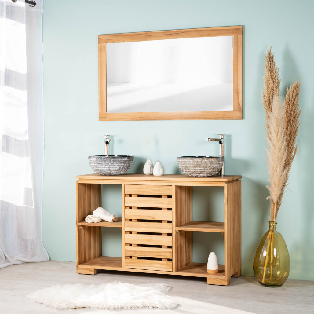 Meuble salle de bain en teck massif 120 cm