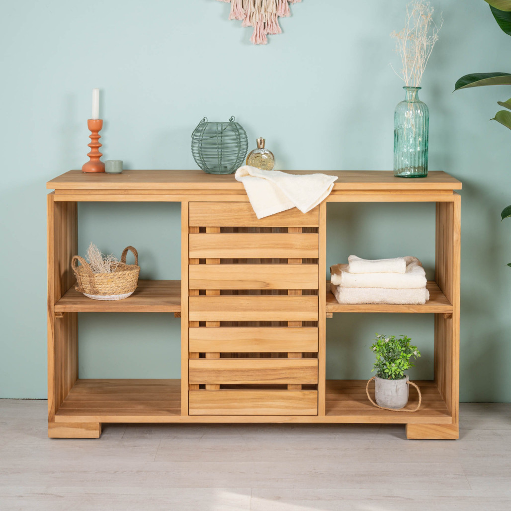 Meuble commode buffet salle de bain en teck massif 120 cm Meuble commode buffet salle de bain en teck massif 120 cm