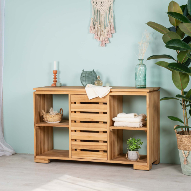 Meuble bas de rangement en teck massif 120 cm