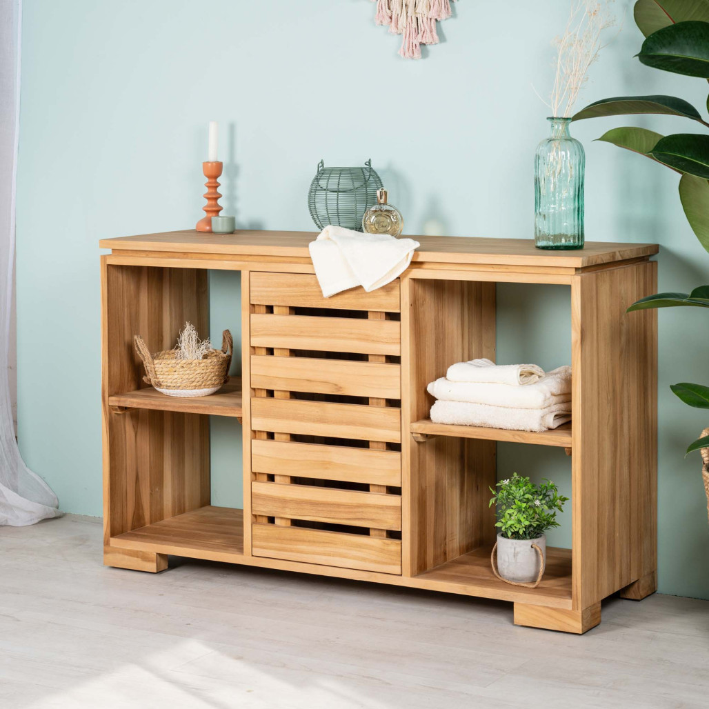 Meuble commode buffet salle de bain en teck massif 120 cm Meuble commode buffet salle de bain en teck massif 120 cm