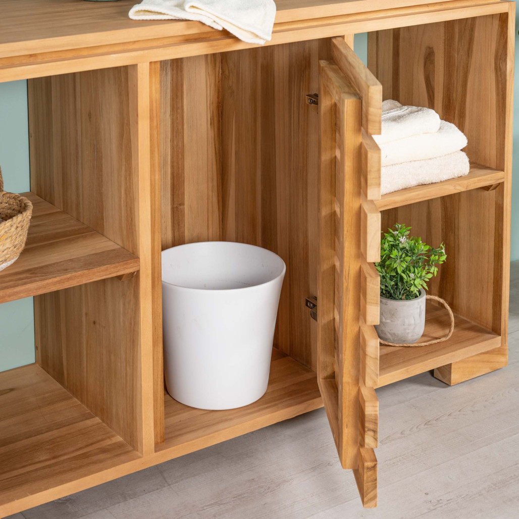 Meuble commode buffet salle de bain en teck massif 120 cm Meuble commode buffet salle de bain en teck massif 120 cm