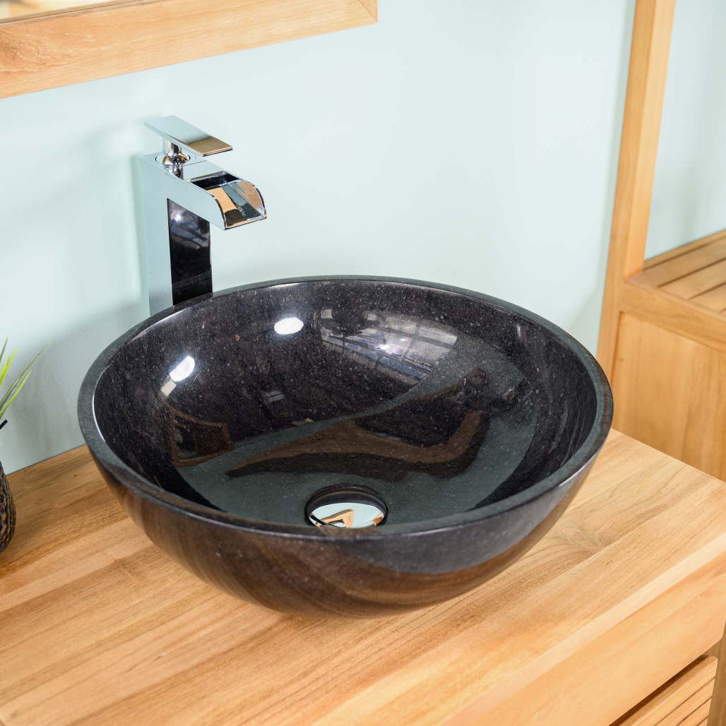 vasque salle de bain à poser en marbre noir LEA 40 CM