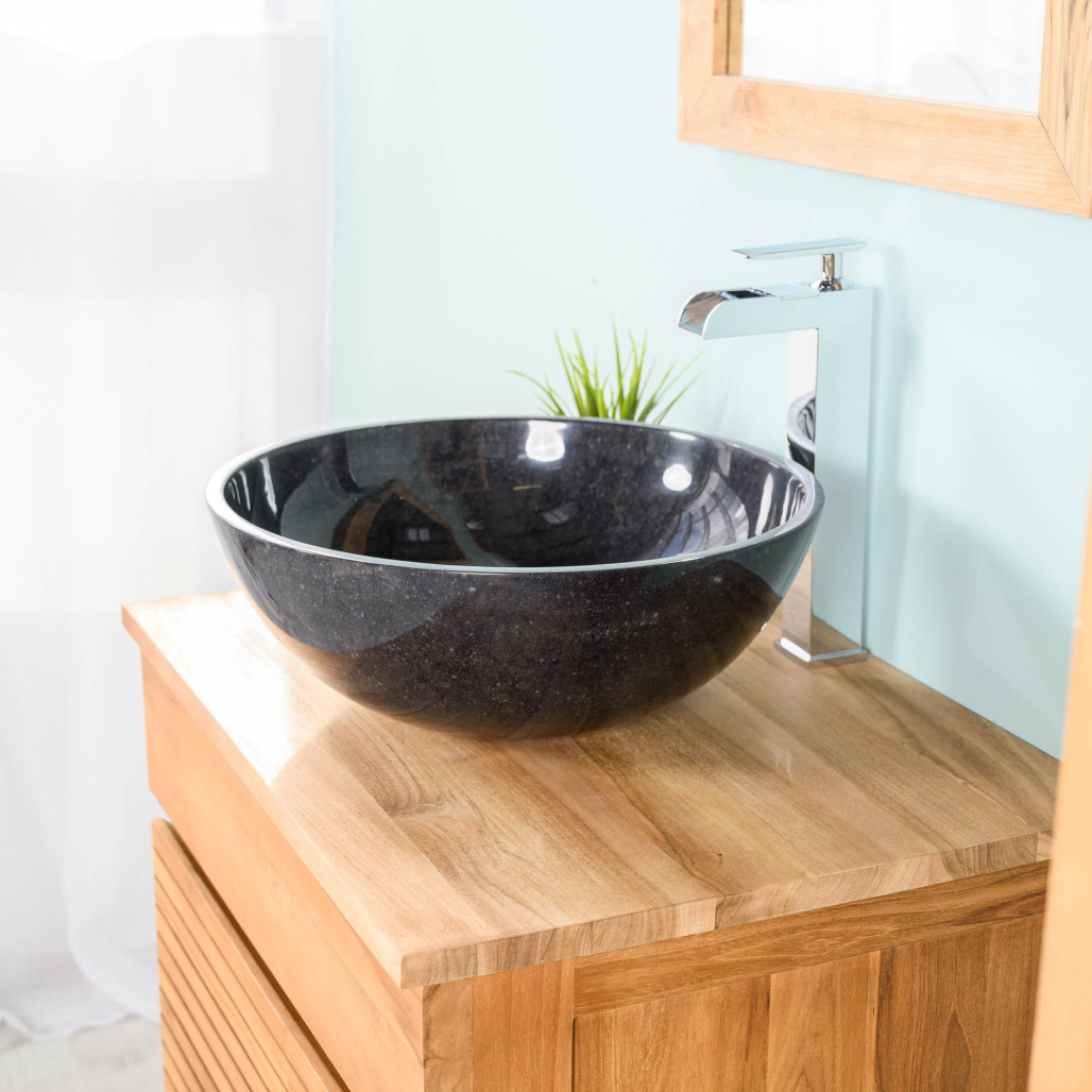 vasque salle de bain à poser en marbre noir LEA 40 CM