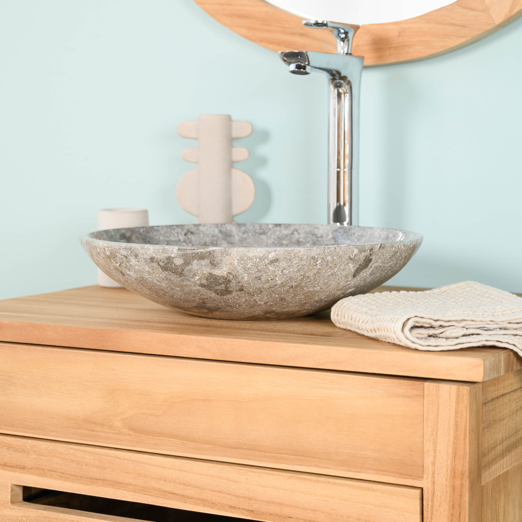 Vasque salle de bain en marbre à poser Lysom 35 cm gris