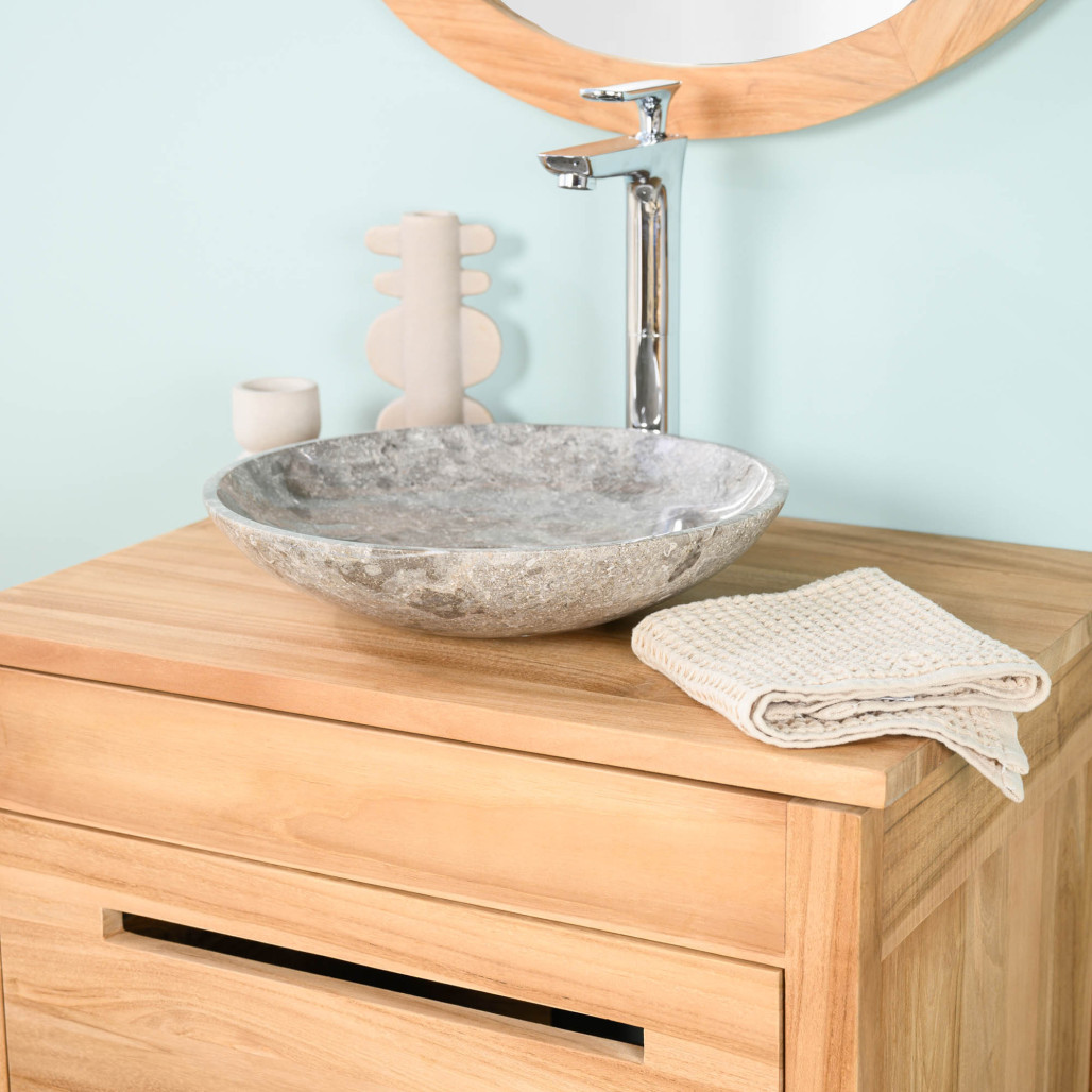 Vasque salle de bain en marbre à poser Lysom 35 cm gris