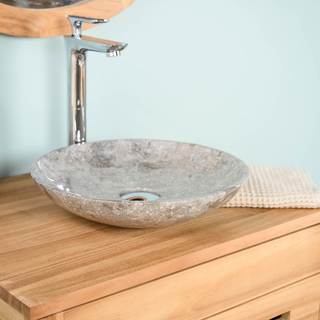 Vasque salle de bain en marbre à poser Lysom 35 cm gris