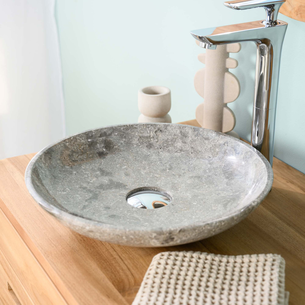 Vasque salle de bain en marbre à poser Lysom 35 cm gris