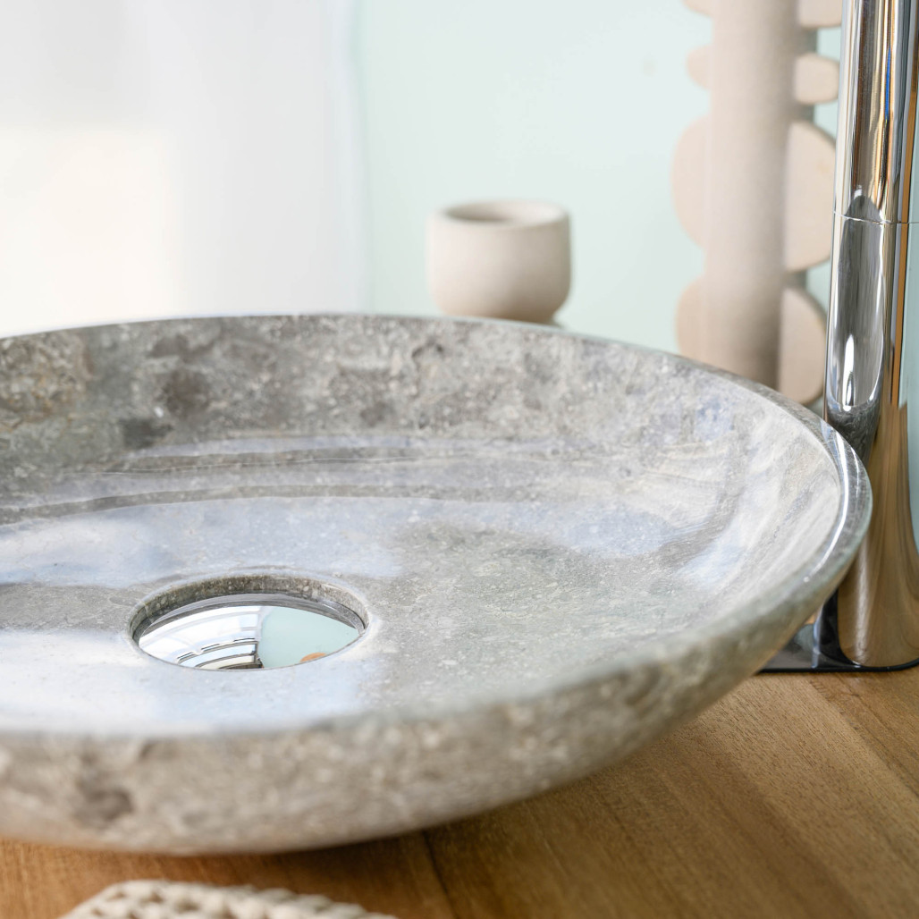 Vasque salle de bain en marbre à poser Lysom 35 cm gris