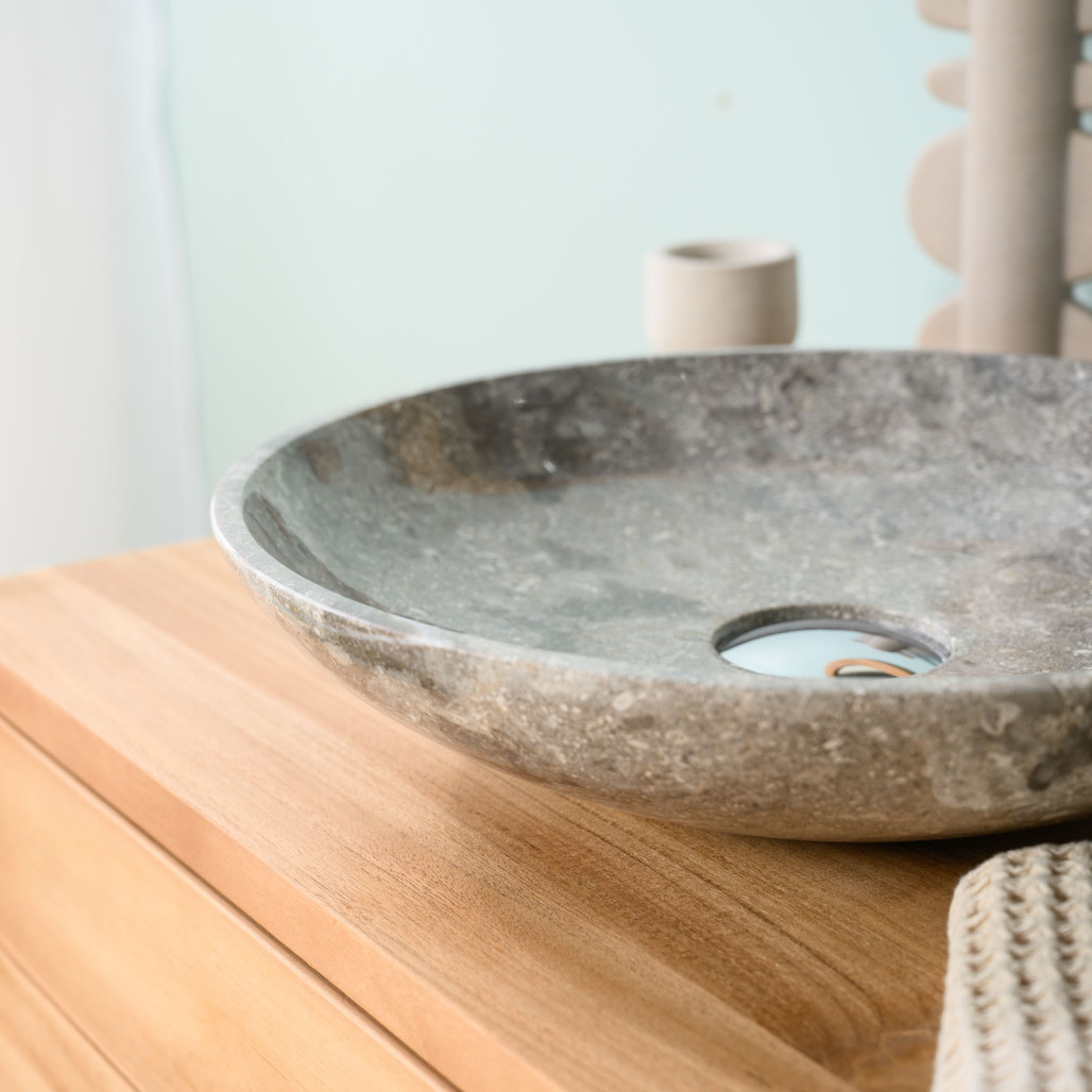 Vasque salle de bain en marbre à poser Lysom 35 cm gris