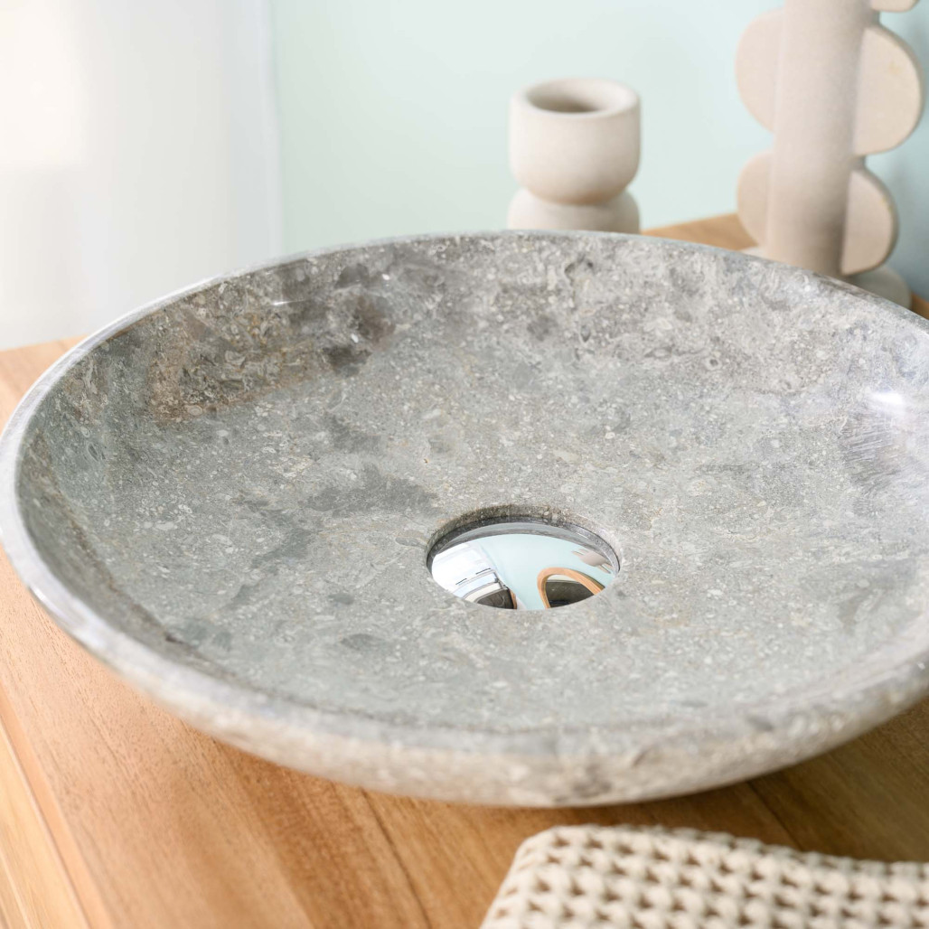 Vasque salle de bain en marbre à poser Lysom 35 cm gris