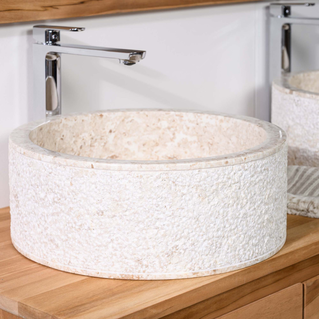 Vasque à poser de salle de bain en marbre ELBE crème 40cm Vasque à poser de salle de bain en marbre ELBE crème 40cm